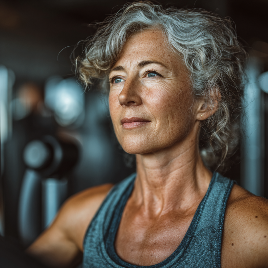 Група літніх людей займається йогою на свіжому повітрі